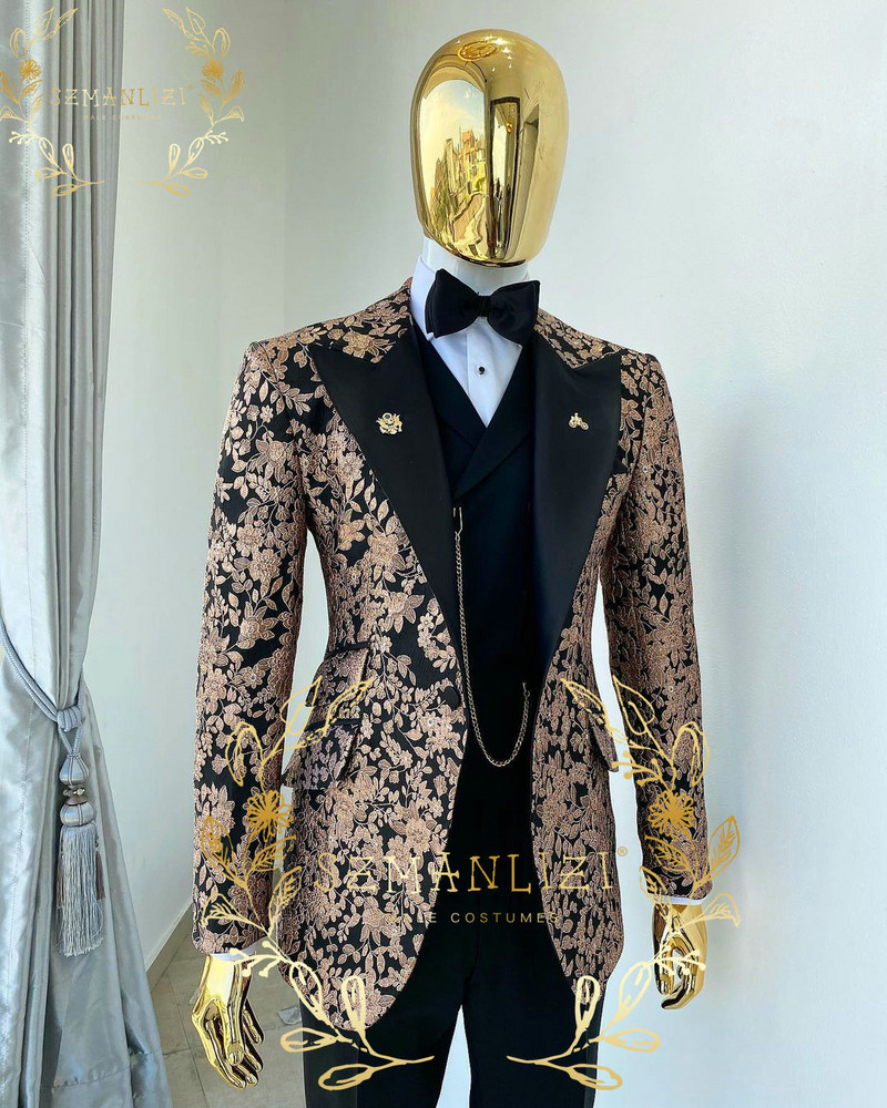 2023 legújabb elegáns férfi öltönyök csúcsos hajtókás jelmez Homme luxus jacquard vőlegény esküvői báli öltönyök szmoking 3 részes készletek