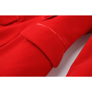 Нови секси дамски комплекти от 2 части от 2022 г. Червен кадифен анцуг Качествен блейзър и панталони за дамски офис Луксозен дизайн