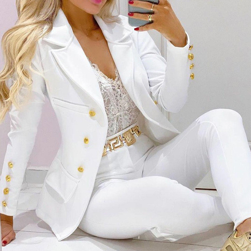 2022 tavaszi és nyári új női, kétrészes szett, divatos, egyszínű öltönykészlet