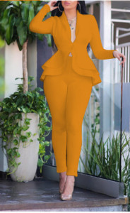 2022-es kétrészes női zöld gyümölcsgalléros öltöny irodai alkalmi kabát és nadrág, tavasz és ősz