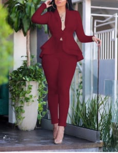 2022-es kétrészes női zöld gyümölcsgalléros öltöny irodai alkalmi kabát és nadrág, tavasz és ősz