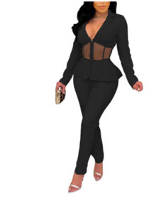 2022-es kétrészes női zöld gyümölcsgalléros öltöny irodai alkalmi kabát és nadrág, tavasz és ősz