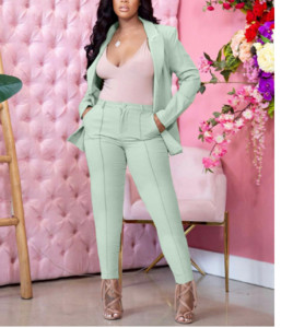 2022-es kétrészes női zöld gyümölcsgalléros öltöny irodai alkalmi kabát és nadrág, tavasz és ősz