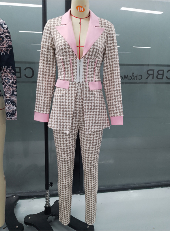 2022-es kétrészes női zöld gyümölcsgalléros öltöny irodai alkalmi kabát és nadrág, tavasz és ősz