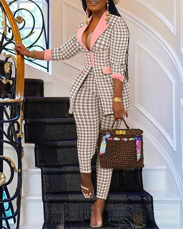 2022-es kétrészes női zöld gyümölcsgalléros öltöny irodai alkalmi kabát és nadrág, tavasz és ősz