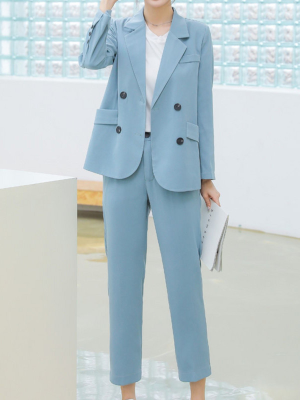 Női tavaszi divat koreai blézer nadrágkosztüm, hosszú ujjú elegáns kabát+ceruzanadrág 2 részes szett női üzleti nadrágkosztüm
