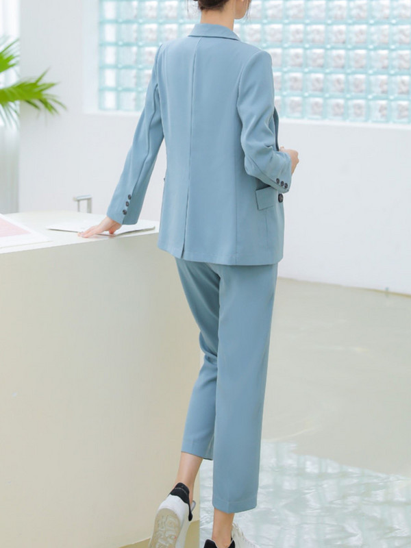 Női tavaszi divat koreai blézer nadrágkosztüm, hosszú ujjú elegáns kabát+ceruzanadrág 2 részes szett női üzleti nadrágkosztüm