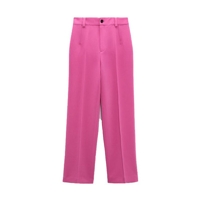 2022. tavaszi új női, sokoldalú gombos, karcsúsított alkalmi blézer és sötét fukszia magas derekú, egyenes, divatos alkalmi nadrág