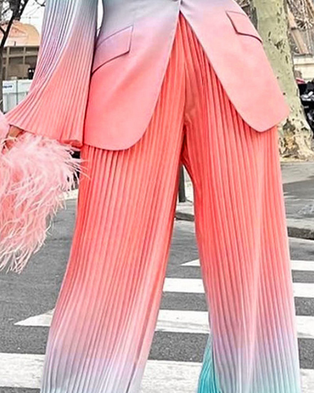 2022 tavaszi és nyári új női kétrészes öltöny, színátmenetes öltöny kabát + redős nadrág Öltöny elhelyezése