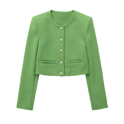 2022. őszi új, 2 részes női szett, temperamentumos ingázó texturált zöld rövid dzseki + rövidnadrágok, divatos öltöny