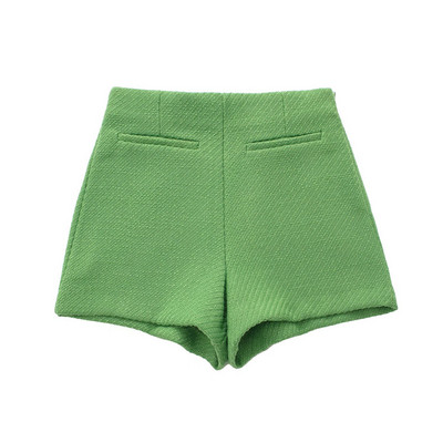 2022. őszi új, 2 részes női szett, temperamentumos ingázó texturált zöld rövid dzseki + rövidnadrágok, divatos öltöny