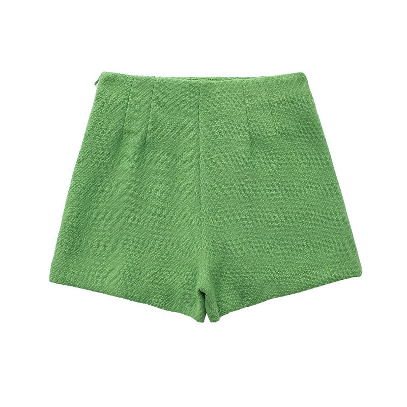 2022. őszi új, 2 részes női szett, temperamentumos ingázó texturált zöld rövid dzseki + rövidnadrágok, divatos öltöny