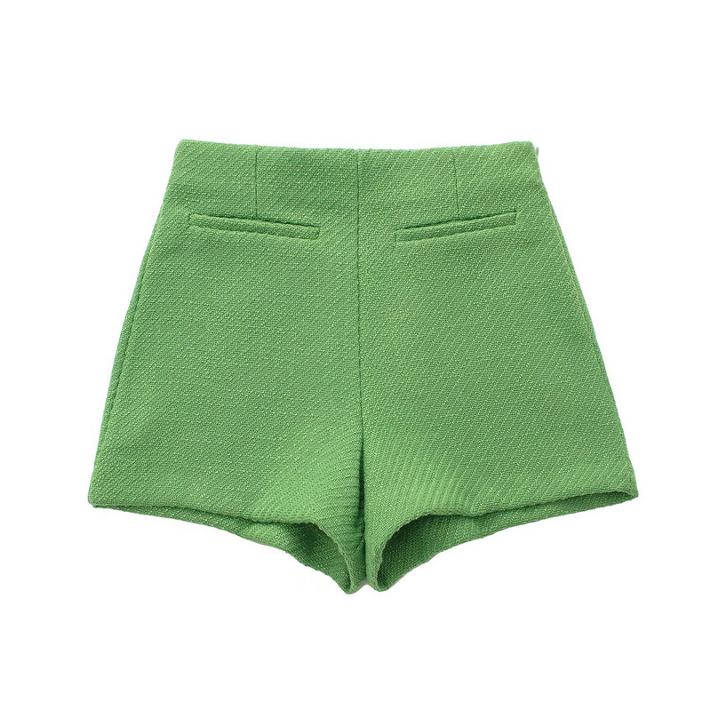 2022. őszi új, 2 részes női szett, temperamentumos ingázó texturált zöld rövid dzseki + rövidnadrágok, divatos öltöny