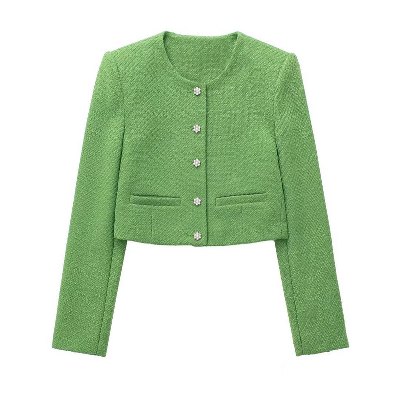2022. őszi új, 2 részes női szett, temperamentumos ingázó texturált zöld rövid dzseki + rövidnadrágok, divatos öltöny
