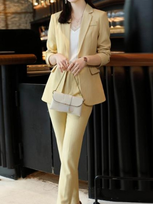 Tavaszi divat, alkalmi női blézer nadrágkosztüm, hosszú ujjú karcsú kabát és ceruzanadrág, 2 részes szett, női nadrágkosztüm