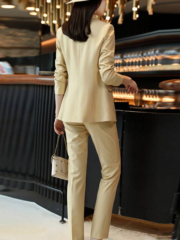 Tavaszi divat, alkalmi női blézer nadrágkosztüm, hosszú ujjú karcsú kabát és ceruzanadrág, 2 részes szett, női nadrágkosztüm