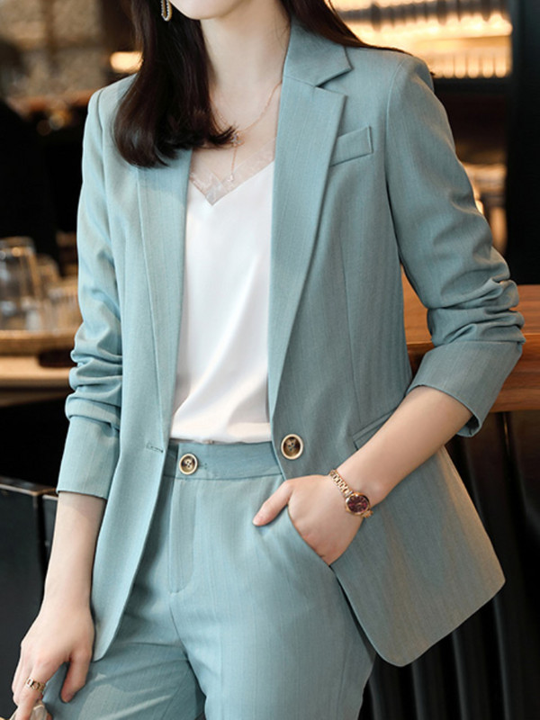Tavaszi divat, alkalmi női blézer nadrágkosztüm, hosszú ujjú karcsú kabát és ceruzanadrág, 2 részes szett, női nadrágkosztüm