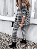 Houndstooth irodai női nadrág öltöny és blézer felsők, amelyek két darabhoz illeszkednek