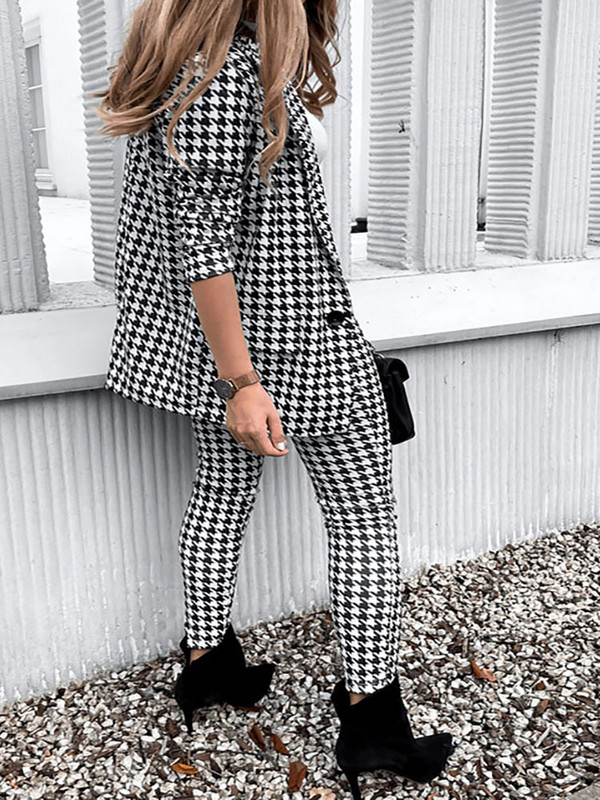 Houndstooth irodai női nadrág öltöny és blézer felsők, amelyek két darabhoz illeszkednek