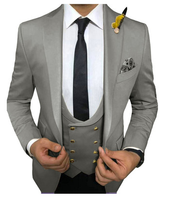 Мъжки костюми 3 бр. Slim Fit Бизнес костюми Groom Army Green Noble Grey White Tuxedos за официален сватбен костюм (блейзър+панталон+жилетка)