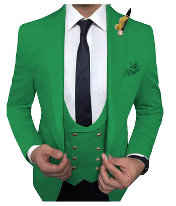 Мъжки костюми 3 бр. Slim Fit Бизнес костюми Groom Army Green Noble Grey White Tuxedos за официален сватбен костюм (блейзър+панталон+жилетка)