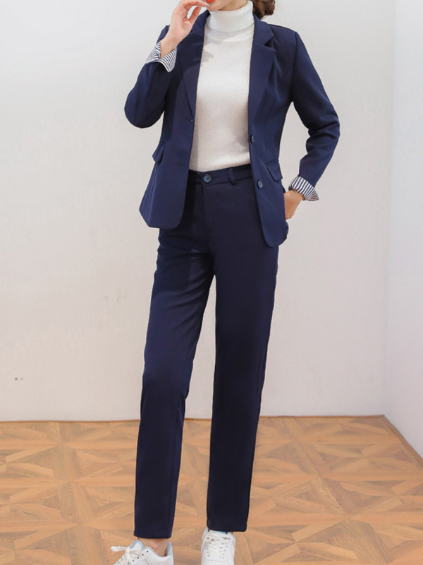 Divat üzleti női nadrágkosztüm, hosszú ujjú blézer dzseki és magas derekú nadrág női 2 részes készlet irodai viselet nadrágkosztüm