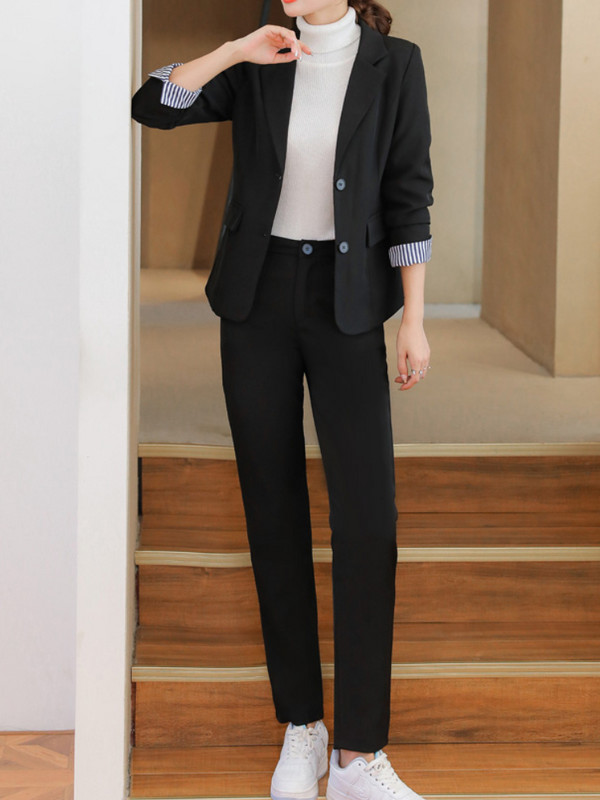 Divat üzleti női nadrágkosztüm, hosszú ujjú blézer dzseki és magas derekú nadrág női 2 részes készlet irodai viselet nadrágkosztüm