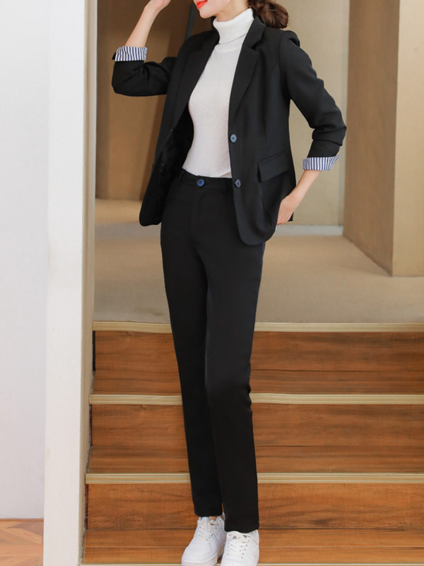 Divat üzleti női nadrágkosztüm, hosszú ujjú blézer dzseki és magas derekú nadrág női 2 részes készlet irodai viselet nadrágkosztüm