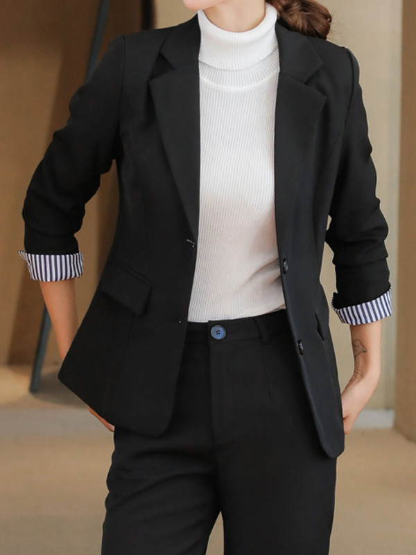 Divat üzleti női nadrágkosztüm, hosszú ujjú blézer dzseki és magas derekú nadrág női 2 részes készlet irodai viselet nadrágkosztüm