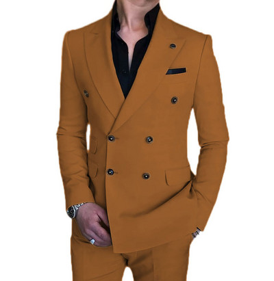 Kétrészes férfi öltöny, kétsoros hajtóka esküvői vőfély öltönyökhöz (blézer + nadrág)