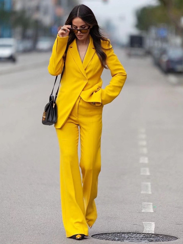 2022 Női Új divat egygombos textúrák szabadidős blézerkabát Vintage hosszú ujjú női + nadrágkosztüm Felsőruházat Chic Femme