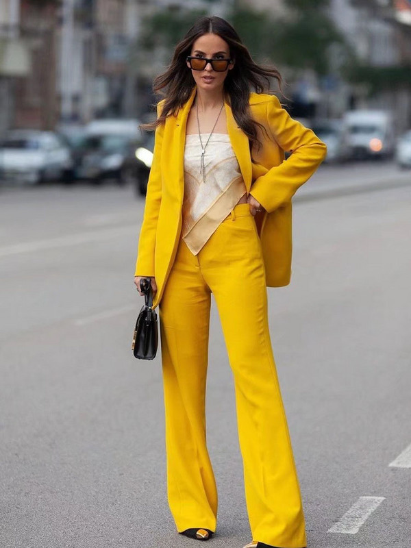 2022 Női Új divat egygombos textúrák szabadidős blézerkabát Vintage hosszú ujjú női + nadrágkosztüm Felsőruházat Chic Femme