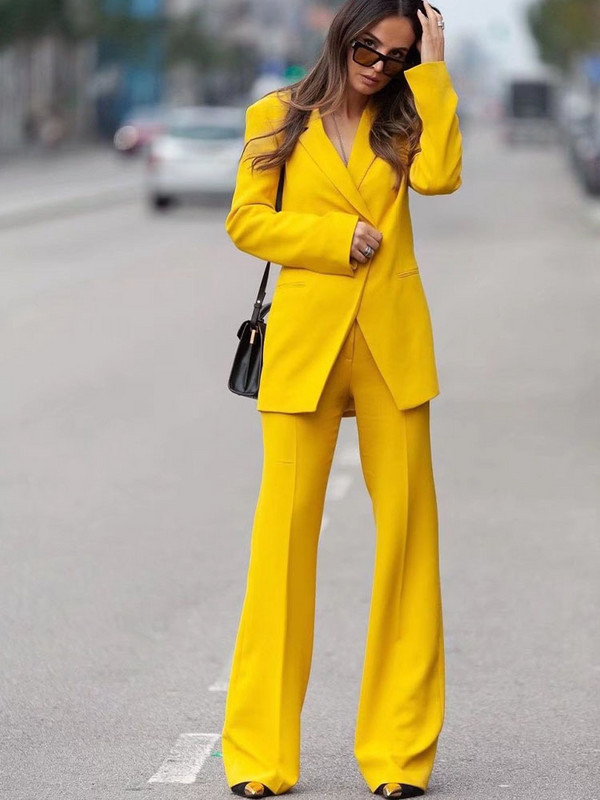 2022 Női Új divat egygombos textúrák szabadidős blézerkabát Vintage hosszú ujjú női + nadrágkosztüm Felsőruházat Chic Femme