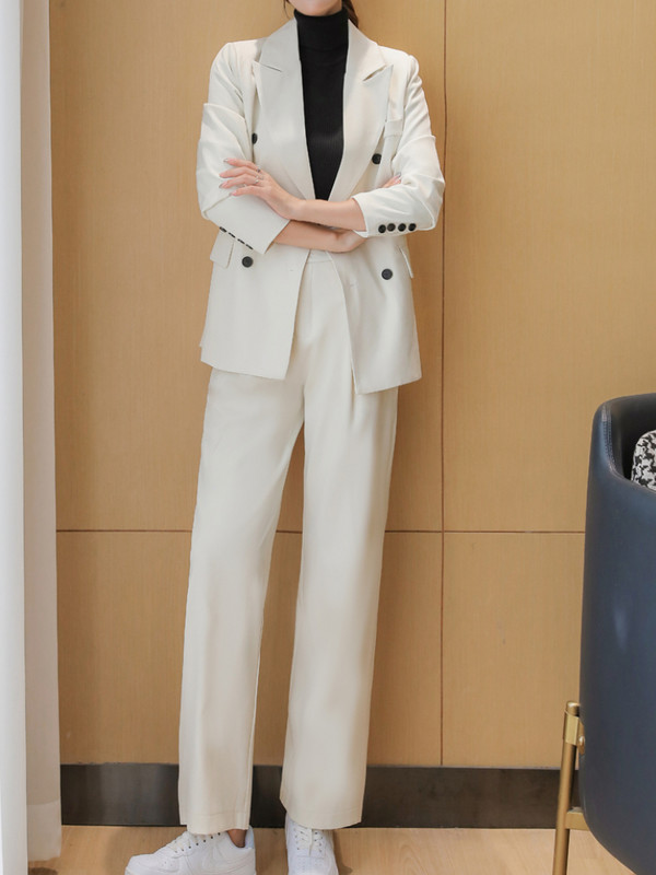 Női tavaszi alkalmi elegáns blézer nadrágkosztüm, hosszú ujjú kabát+nadrág 2 részes szett Női divat Munkaruha Ruhák Nadrágkosztüm
