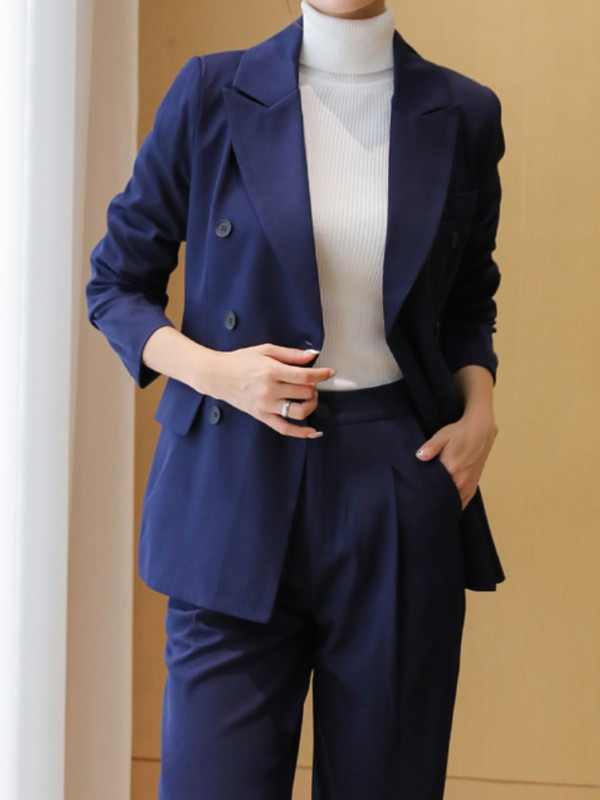 Női tavaszi alkalmi elegáns blézer nadrágkosztüm, hosszú ujjú kabát+nadrág 2 részes szett Női divat Munkaruha Ruhák Nadrágkosztüm