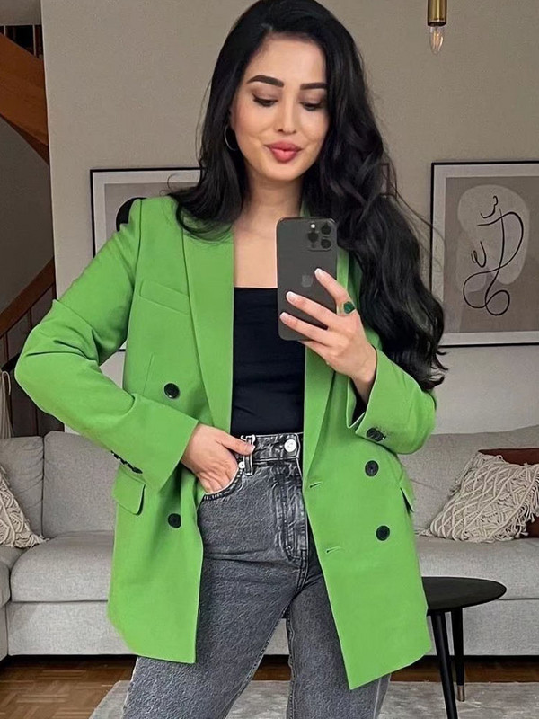 2022 Női új divat, semleges szél, duplasoros, vékony szabású blézerkabát Vintage hosszú ujjú női felsőruházat elegáns