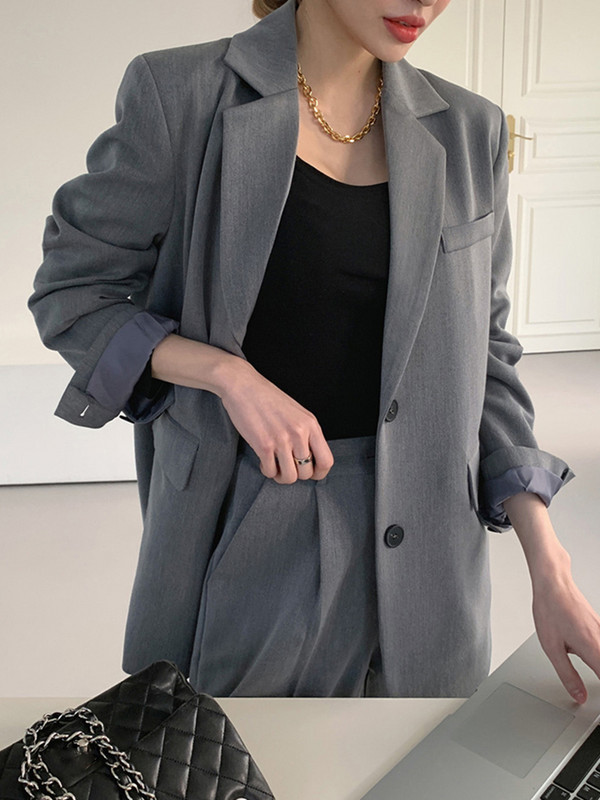 Sungtin kétrészes szett női öltönyök blézer dzseki kabát túlméretezett vintage magas derekú széles szárú nadrág női koreai irodai női ruhák