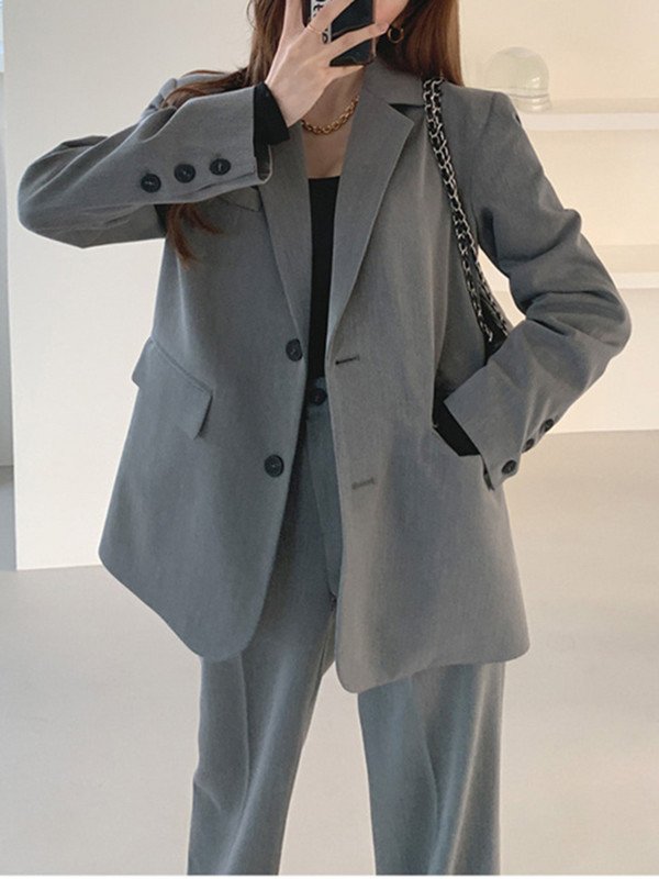 Sungtin kétrészes szett női öltönyök blézer dzseki kabát túlméretezett vintage magas derekú széles szárú nadrág női koreai irodai női ruhák