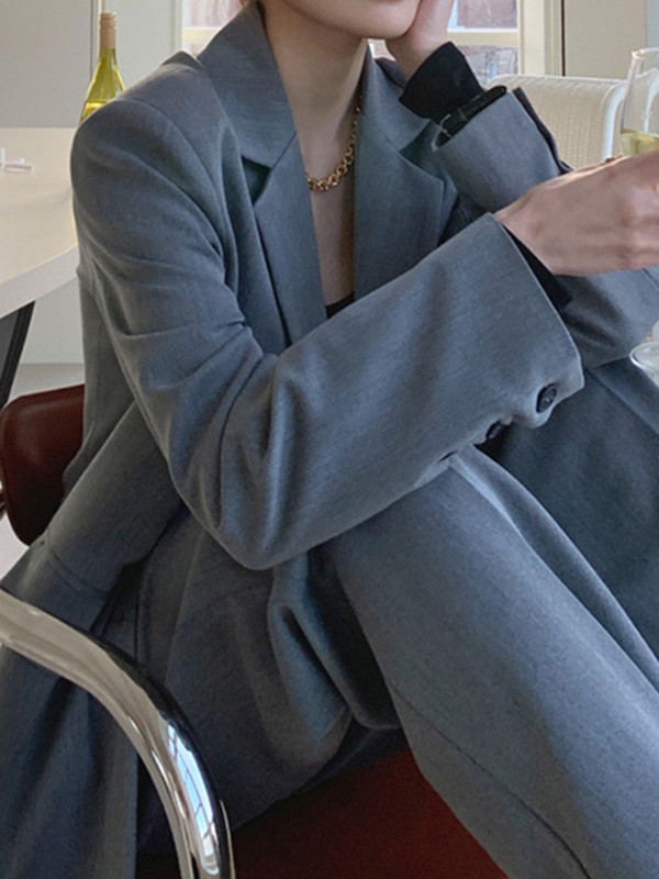 Sungtin kétrészes szett női öltönyök blézer dzseki kabát túlméretezett vintage magas derekú széles szárú nadrág női koreai irodai női ruhák