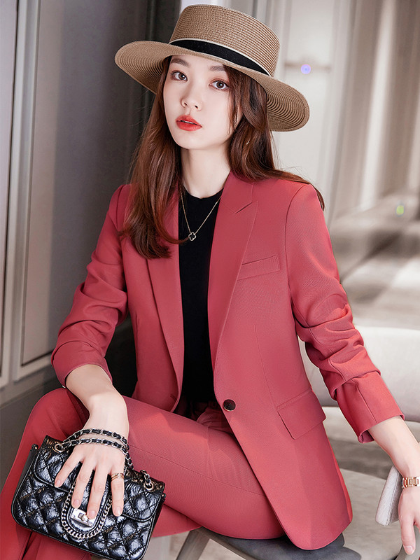 Piros sárga fekete kék női nadrágkosztüm 2 részes irodai női szett OL lány formális dzseki blézer és nadrág munkához