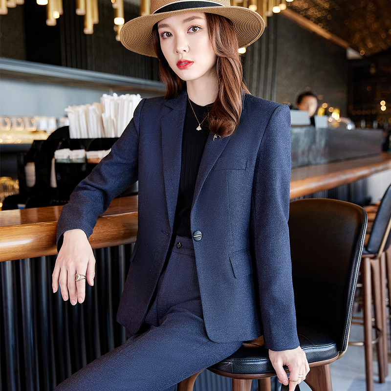 Új érkezés női irodai női klasszikus nadrágkosztüm kávé fekete kék üzleti interjú munkaruha blézer és nadrág 2 részes szett
