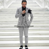 Arab férfi öltönyök esküvőre Tweed vastag kockás báli szmoking blézer Masculino Business Party singel melles dzseki+mellény+nadrág 3db