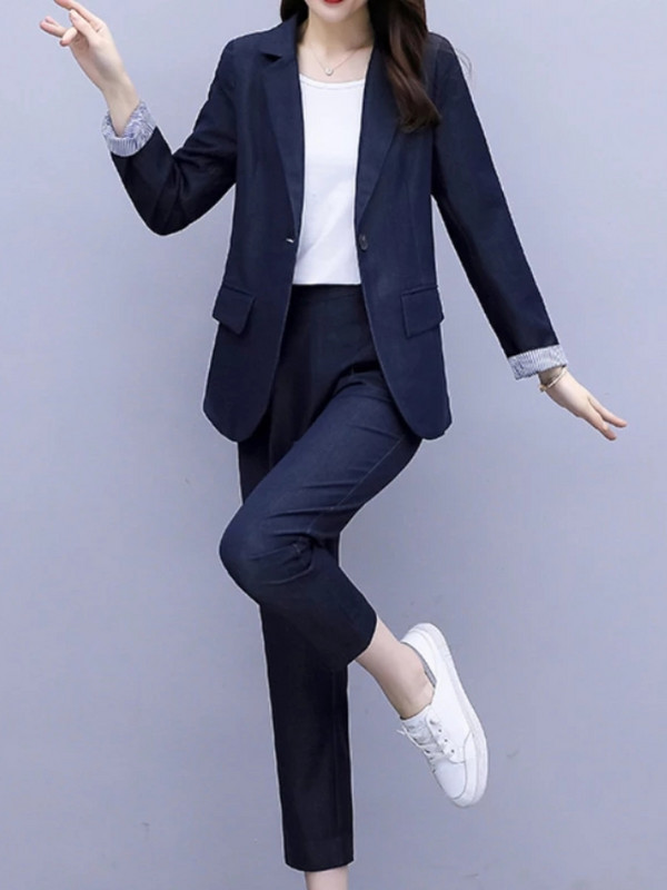 Női tavaszi alkalmi elegáns blézer nadrágkosztüm irodai női munkaruházat üzleti 2 részes szett Femme divatos felsőruházat nadrágkosztüm