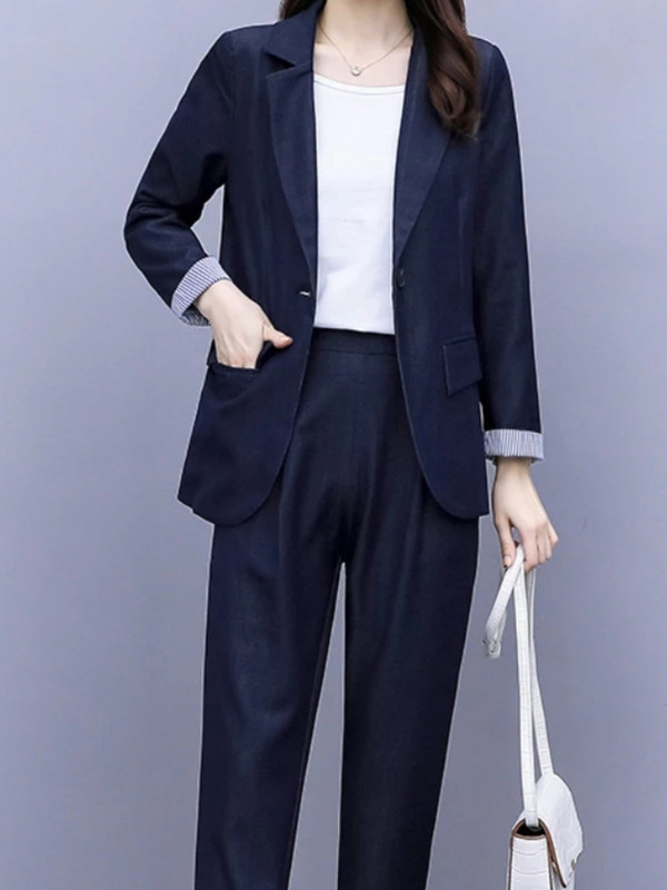 Női tavaszi alkalmi elegáns blézer nadrágkosztüm irodai női munkaruházat üzleti 2 részes szett Femme divatos felsőruházat nadrágkosztüm