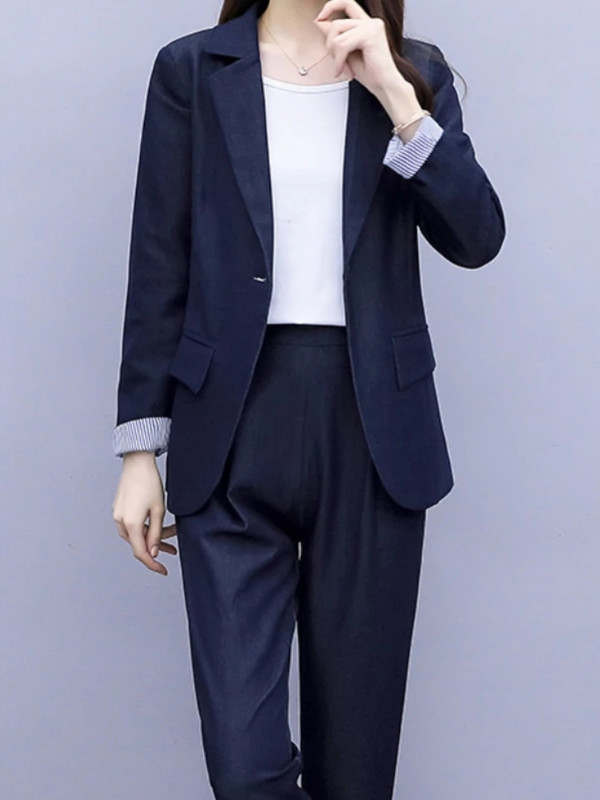 Női tavaszi alkalmi elegáns blézer nadrágkosztüm irodai női munkaruházat üzleti 2 részes szett Femme divatos felsőruházat nadrágkosztüm