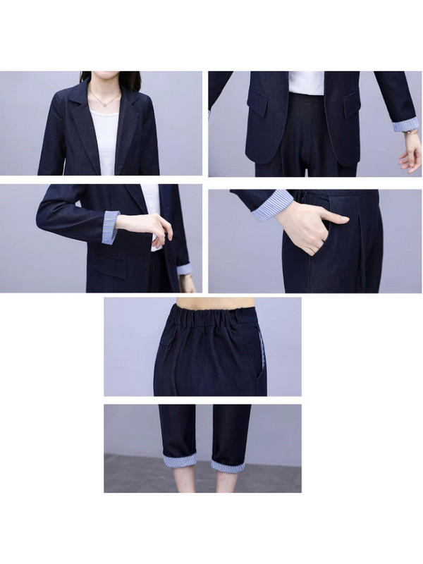 Női tavaszi alkalmi elegáns blézer nadrágkosztüm irodai női munkaruházat üzleti 2 részes szett Femme divatos felsőruházat nadrágkosztüm