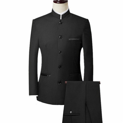 Őszi új fekete férfi kétrészes szett ( kabát + nadrág ) divatos blézerek és nadrágok sötétkék borvörös férfi öltönyök 5xl