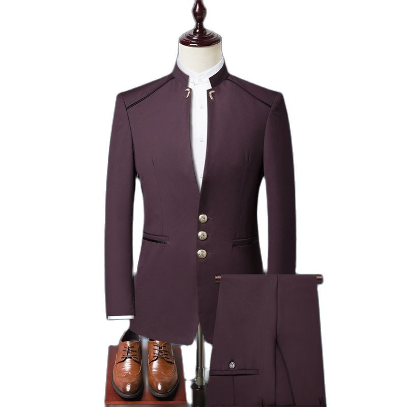 Őszi új fekete férfi kétrészes szett ( kabát + nadrág ) divatos blézerek és nadrágok sötétkék borvörös férfi öltönyök 5xl