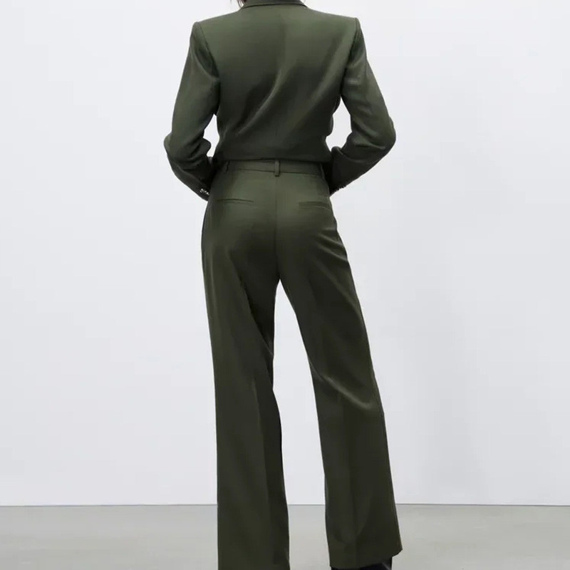 TRAF női öltöny őszi divatos női 2 részes duplasoros blézer és széles szárú nadrág női irodai elegáns blézerruhák