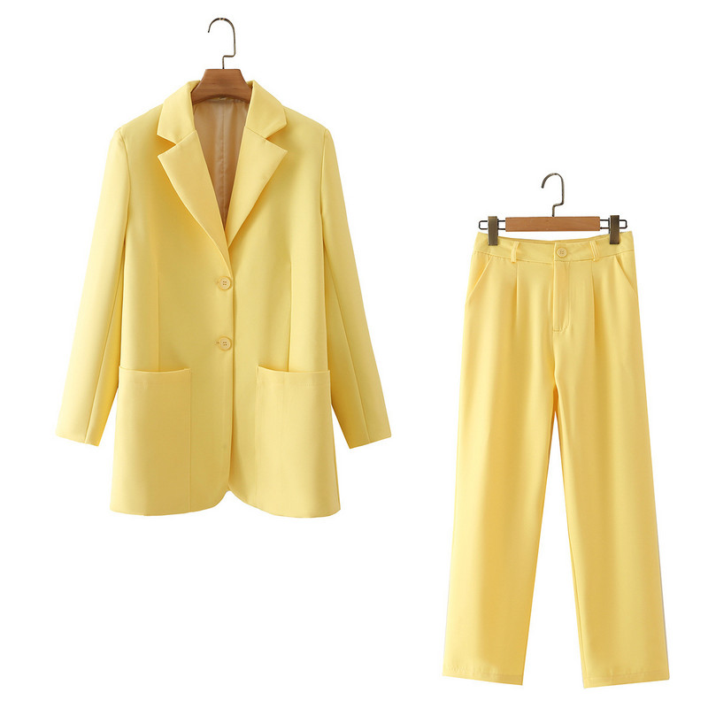 2022-es új női kétrészes öltöny, divatos, egyszínű blézer és nadrágkosztüm